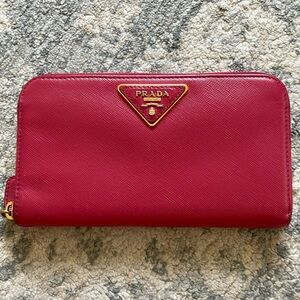 Authentic Prada red leather zip long wallet!